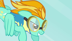 Size: 1280x720 | Tagged: safe, derpibooru import, screencap, lightning dust, wonderbolts academy, clothes, solo, uniform, wonderbolt trainee uniform