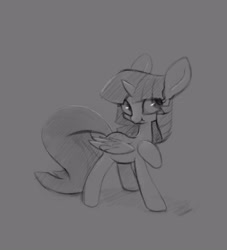 Size: 3000x3300 | Tagged: safe, artist:swerve-art, derpibooru import, twilight sparkle, twilight sparkle (alicorn), alicorn, pony, :t, female, gray background, grayscale, mare, monochrome, simple background, sketch, solo