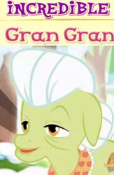 Size: 1319x2019 | Tagged: safe, derpibooru import, granny smith, ear down, exploitable meme, food, gameloft, gran gran, image macro, meme, pie, solo, wow! glimmer