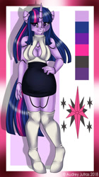 Size: 950x1700 | Tagged: safe, artist:fur-what-loo, derpibooru import, twilight sparkle, anthro, robot, unicorn, android, breasts, cleavage, clothes, female, gynoid, solo, twibot