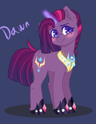 Size: 916x1180 | Tagged: safe, artist:diamondmlpocean, derpibooru import, oc, oc:dawn, pony, unicorn, blushing, female, magic, magical lesbian spawn, mare, offspring, parent:tempest shadow, parent:twilight sparkle, parents:tempestlight, solo