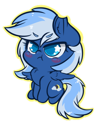 Size: 3413x4320 | Tagged: safe, artist:wickedsilly, derpibooru import, oc, oc:lunacy, pegasus, pony, blush sticker, blushing, chest fluff, chibi, scrunchy face, simple background, solo, starry eyes, transparent background, wingding eyes