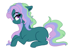 Size: 911x643 | Tagged: safe, artist:saphi-boo, derpibooru import, oc, oc only, earth pony, pony, blank flank, female, hair over one eye, mare, multicolored hair, multicolored mane, multicolored tail, simple background, sitting, solo, transparent background