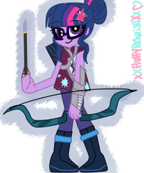 Size: 1024x1229 | Tagged: safe, artist:xxfluffypachirisuxx, derpibooru import, sci-twi, twilight sparkle, equestria girls, friendship games, archery, arrow, bow (weapon), bow and arrow, simple background, solo, transparent background, weapon