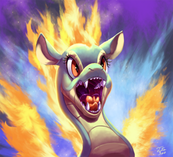 Size: 900x813 | Tagged: safe, artist:tsitra360, derpibooru import, tianhuo, longma, them's fightin' herds, bust, community related, fire, maw, open mouth, solo