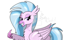 Size: 1024x576 | Tagged: safe, artist:susanzx2000, derpibooru import, silverstream, classical hippogriff, hippogriff, school daze, spoiler:s08, simple background, solo, thumbs up, transparent background