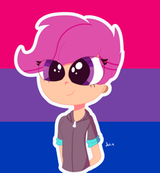 Size: 1024x1110 | Tagged: safe, artist:lapidotstars, derpibooru import, scootaloo, human, equestria girls, bisexual pride flag, bisexuality, humanized, pride, pride flag, solo