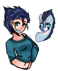 Size: 1024x1258 | Tagged: safe, artist:chloeprice228, derpibooru import, oc, oc only, oc:jj bloo, human, pony, bust, female, humanized, looking at you, mare, simple background, tongue out, transparent background