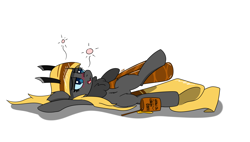 Size: 1500x850 | Tagged: safe, artist:countryroads, derpibooru import, oc, oc:hexferry, mothpony, original species, chest fluff, drunk, lying down, raised leg, simple background, solo