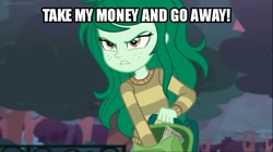 Size: 1280x719 | Tagged: safe, derpibooru import, edit, edited screencap, screencap, wallflower blush, better together, equestria girls, forgotten friendship, image macro, meme, money, wallflower's backpack