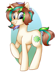 Size: 1024x1322 | Tagged: safe, artist:chloeprice228, derpibooru import, oc, oc only, oc:echeveria, pony, unicorn, cute, female, looking down, mare, raised hoof, simple background, smiling, solo, transparent background