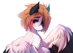 Size: 2626x1920 | Tagged: safe, artist:mich-art, derpibooru import, oc, oc only, pegasus, pony, coat markings, colored ears, colored wings, female, green eyes, looking at you, mare, simple background, solo, white background