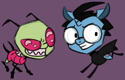 Size: 750x482 | Tagged: safe, artist:amberpone, derpibooru import, pony, cute, dib membrane, duo, invader zim, ponified, zim