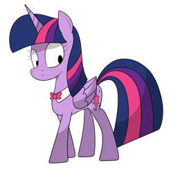 Size: 1205x1181 | Tagged: safe, alternate version, artist:moonatik, derpibooru import, twilight sparkle, twilight sparkle (alicorn), alicorn, accessory theft, bowtie, clothes, simple background, smiling, solo, transparent background