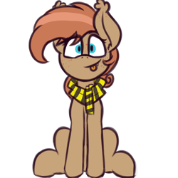 Size: 1000x1000 | Tagged: safe, artist:claudearts, derpibooru import, oc, oc only, oc:nisha, bat pony, :p, clothes, cute, female, filly, freckles, scarf, silly, simple background, sitting, solo, tongue out, transparent background