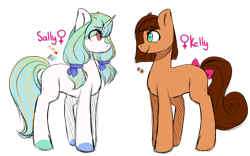 Size: 1024x640 | Tagged: safe, artist:chloeprice228, derpibooru import, oc, oc only, oc:kelly, oc:sally, earth pony, pony, unicorn, bow, cute, female, looking at each other, mare, simple background, tail bow, transparent background