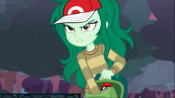 Size: 854x480 | Tagged: safe, derpibooru import, edit, edited screencap, screencap, wallflower blush, better together, equestria girls, forgotten friendship, backpack, crossover, hat, meme, pokéball, pokémon, wallflower's backpack