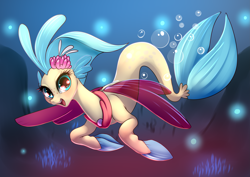 Size: 4961x3508 | Tagged: safe, artist:dankflank, derpibooru import, princess skystar, seapony (g4), my little pony: the movie, absurd resolution, bubble, cute, explicit source, female, looking at you, skyabetes, smiling, solo, sweet dreams fuel, underwater