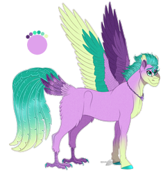 Size: 1072x1140 | Tagged: safe, artist:bijutsuyoukai, derpibooru import, oc, oc only, colored claws, colored hooves, colored wings, hippalectryon, interspecies offspring, multicolored wings, offspring, parent:sandbar, parent:silverstream, parents:sandstream, simple background, solo, tail feathers, transparent background