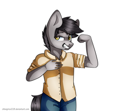 Size: 1024x931 | Tagged: safe, artist:chloeprice228, derpibooru import, oc, oc only, anthro, clothes, flexing, looking at you, male, showing off, simple background, smiling, solo, transparent background