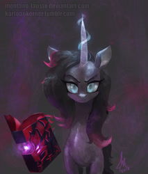 Size: 1196x1403 | Tagged: safe, artist:raikoh, derpibooru import, oleander, classical unicorn, unicorn, them's fightin' herds, community related, dark magic, female, glowing horn, levitation, looking at you, magic, solo, telekinesis, unicornomicon