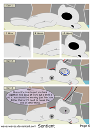 Size: 3840x5280 | Tagged: safe, artist:waveywaves, derpibooru import, oc, oc only, oc:joule, pony, robot, robot pony, comic:sentient, comic