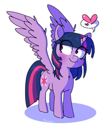 Size: 1000x1200 | Tagged: safe, artist:tralalayla, derpibooru import, twilight sparkle, twilight sparkle (alicorn), alicorn, blushing, cute, eye clipping through hair, female, heart, horn, mare, simple background, solo, thought bubble, transparent background, twiabetes, wings