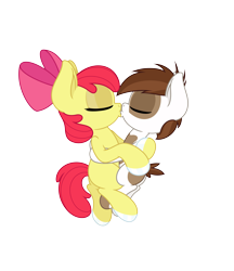 Size: 4331x5006 | Tagged: safe, anonymous artist, derpibooru import, apple bloom, pipsqueak, earth pony, pony, absurd resolution, colt, cuddling, female, filly, foal, hoof polish, hug, kissing, male, nail polish, pipbloom, shipping, simple background, straight, transparent background