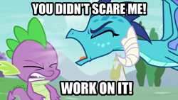 Size: 1280x720 | Tagged: safe, derpibooru import, edit, edited screencap, screencap, princess ember, spike, dragon, triple threat, dragoness, duo, female, full metal jacket, image macro, meme, yelling