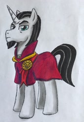 Size: 1806x2636 | Tagged: safe, artist:bozzerkazooers, derpibooru import, chancellor neighsay, pony, school daze, season 8, beard, clothes, facial hair, looking at you, male, traditional art