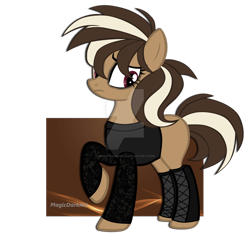 Size: 1024x979 | Tagged: safe, artist:magicdarkart, derpibooru import, oc, oc only, earth pony, pony, clothes, female, mare, shirt, simple background, skunk stripe, solo, transparent background, watermark