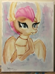 Size: 3024x4032 | Tagged: safe, artist:chiptunebrony, derpibooru import, smolder, dragon, school daze, spoiler:s08, bust, canvas, dragoness, female, photo, portrait, traditional art, watercolor painting