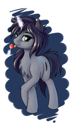 Size: 1832x3116 | Tagged: safe, artist:lightly-san, derpibooru import, oc, oc only, oc:kate, pony, unicorn, candy, chest fluff, cute, female, food, glowing horn, levitation, lollipop, magic, mare, simple background, solo, telekinesis, tongue out, transparent background