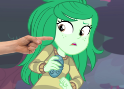 Size: 800x576 | Tagged: safe, derpibooru import, edit, edited screencap, screencap, wallflower blush, better together, equestria girls, forgotten friendship, boop, hand, imminent boop, memory stone, scared