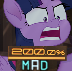 Size: 820x803 | Tagged: safe, derpibooru import, edit, edited screencap, editor:watermelon changeling, screencap, twilight sparkle, twilight sparkle (alicorn), alicorn, pony, my little pony: the movie, 200% mad, angry, caption, expand dong, exploitable meme, furious, image macro, meme, open mouth, solo, surprised