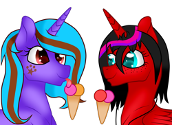 Size: 3765x2747 | Tagged: safe, artist:cindydreamlight, derpibooru import, oc, oc only, oc:patty star, oc:starshine scamper, alicorn, pony, unicorn, female, food, high res, ice cream, mare, simple background, transparent background