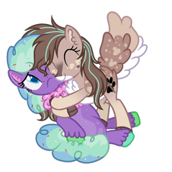 Size: 1000x1000 | Tagged: safe, artist:mintoria, derpibooru import, oc, oc only, oc:sprinkle, earth pony, pony, augmented tail, cloven hooves, female, hug, mare, simple background, transparent background