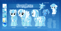 Size: 5000x2600 | Tagged: safe, artist:sonnatora, derpibooru import, oc, oc only, oc:starline, pegasus, pony, clothes, female, filly, mare, reference sheet, see-through, socks, solo, spread wings, wings