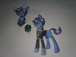 Size: 1288x966 | Tagged: safe, artist:ponime11, derpibooru import, earth pony, pony, blue exorcist, clothes, male, ponified, rin okumura, solo, stallion, suit, traditional art