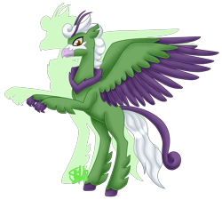 Size: 2090x1880 | Tagged: safe, artist:spokenmind93, derpibooru import, oc, oc only, classical hippogriff, hippogriff, adoptable, classical hippogriffied, colored hooves, colored wings, colored wingtips, facial markings, feathered fetlocks, hippogriffied, male, pokémon, ponymon, rearing, shadow, signature, simple background, solo, species swap, spread wings, standing, tornadus, transparent background, wings