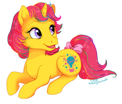 Size: 911x780 | Tagged: safe, artist:c-puff, derpibooru import, unicorn, g1, baby explorer, bow, simple background, solo, tail bow, transparent background