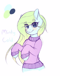 Size: 2339x3000 | Tagged: safe, artist:yuozka, derpibooru import, oc, oc only, oc:minty cold, earth pony, pony, clothes, female, mare, solo, sweater