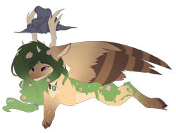 Size: 5000x3753 | Tagged: safe, artist:crazllana, derpibooru import, oc, oc:mori spirit, deer, original species, peryton, cloud, cloven hooves, female, simple background, solo, transparent background