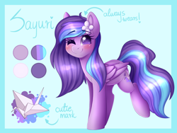 Size: 3150x2369 | Tagged: safe, artist:adostume, derpibooru import, oc, oc only, oc:sayuri, pegasus, pony, flower, flower in hair, happy, heart eyes, one eye closed, smiling, solo, wingding eyes, wink