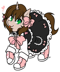 Size: 934x1123 | Tagged: safe, artist:egophiliac, derpibooru import, oc, oc only, oc:ryleigh, pony, unicorn, bow, clothes, collar, commission, converse, dress, female, floating heart, heart, mare, shoes, simple background, solo, tongue out, transparent background
