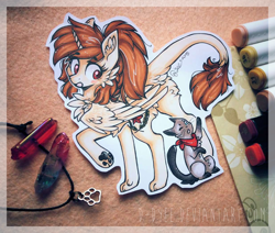 Size: 1236x1046 | Tagged: safe, artist:tenebristayga, derpibooru import, oc, oc only, oc:katya ironstead, cat, sphinx, blushing, chest fluff, cute, fluffy, paws, pet, ponytail, red eyes, solo, traditional art, underpaw
