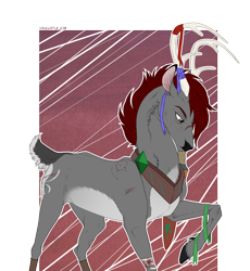 Size: 1240x1350 | Tagged: safe, artist:dementra369, derpibooru import, oc, oc only, oc:taped blade, deer, original species, antlers, bandage, bite mark, blood, deer oc, fordeer, freckles, injured, non-pony oc, pale belly, raised hoof, ribbon, scar, simple background, solo, sword, transparent background, weapon