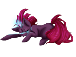 Size: 4032x3024 | Tagged: safe, artist:micropixels, derpibooru import, tempest shadow, my little pony: the movie, broken horn, eyes closed, prone, simple background, sleeping, solo, transparent background