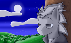 Size: 5000x3000 | Tagged: safe, artist:silver dash, derpibooru import, oc, oc only, oc:silver dash, pegasus, pony, bust, clothes, cloud, face, forest, hoodie, moon, night, sad, tree