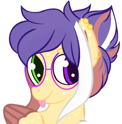Size: 1022x1044 | Tagged: safe, artist:venomns, derpibooru import, oc, oc:cookie, pegasus, pony, bust, ear piercing, earring, female, glasses, heterochromia, jewelry, mare, piercing, portrait, simple background, solo, tongue out, transparent background